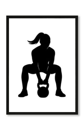 Dynamic woman lifting kettlebell in powerful silhouette, fitness and strength training for healthy lifestyle motivation