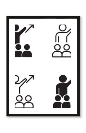 Isolated Leadership black vector icon set, leadership icons, team management success guidance, solid black outline filled minimal thin stroke, business motivation direction symbols
