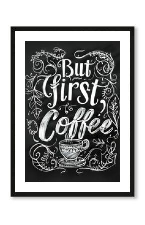 Chalkboard art with hand lettering "But First Coffee"
