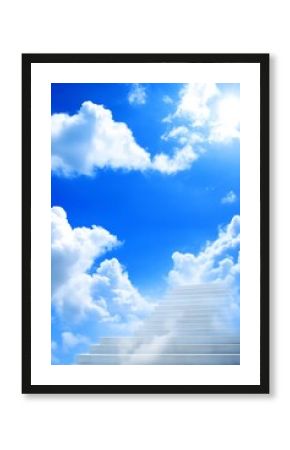 Stairway to the Sky Ascending Steps into a Cloudy Blue Horizon