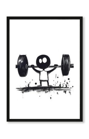 Cute character lifting a barbell with determination in a playful illustration