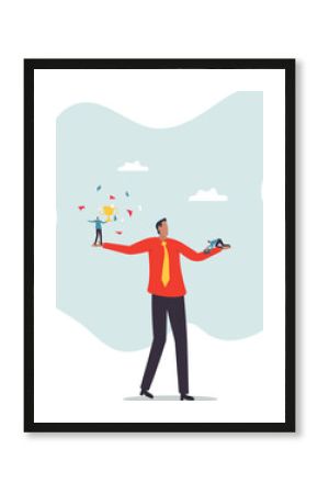 Social comparison anxiety, compare yourself to others, discourage of failure, loser or self motivation problem.business concept.flat character.