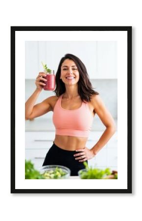 Healthy Woman Enjoying a Refreshing Detox Smoothie in a Bright Kitchen