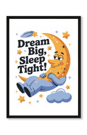 Dreamy Moon Character Illustration with Sleeping Message for Nursery Decor and Children's Designs, Vector