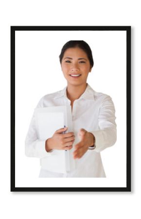 Casual businesswoman offering her hand