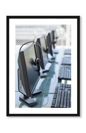 Computers and headsets from a call center