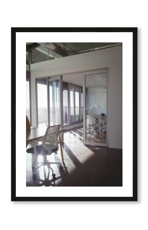 Interior of office on sunny day