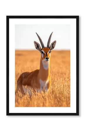 Gazelles are slender, swift antelopes known for their agility and speed. Standing gracefully in the grassland. 
