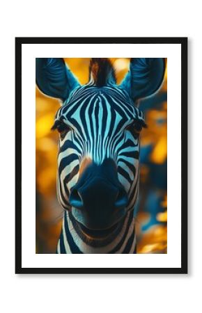 Close-up Zebra Portrait with Striped Pattern and Warm Background