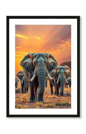 Majestic Elephant Herd at Sunset – Wildlife Safari Landscape