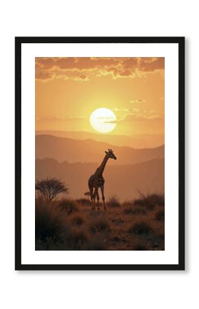 A giraffe at sunset