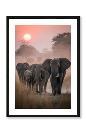 African elephants sunset herd walking safari wildlife