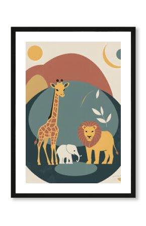 Stylized flat vector baby animals with mid-century modern design