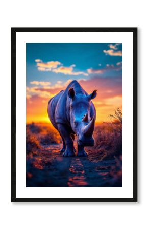 Majestic White Rhinoceros Silhouetted at Khama Rhino Sanctuary, Kenya