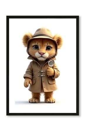Adorable Lion Cub Detective with Magnifying Glass