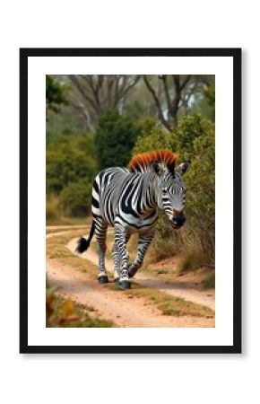 Zebra Walking on a Dirt Path in the African Savannah