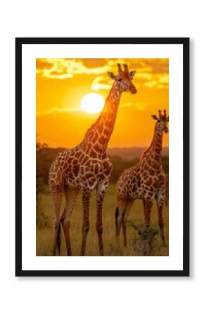 Majestic Giraffes Silhouetted Against a Vibrant African Sunset Wildlife  Safari Animals in Golden Hour Light