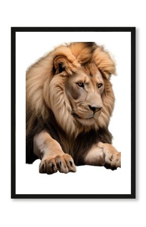 Portrait of a lion face shot isolated on white, transparent background