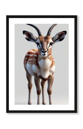 High detail of a cute antelope full body, white solid background
