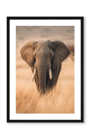 African Elephant Standing in Tall Grass