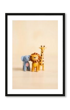 Generative AI cheerful toy safari animals gathered together for fun.