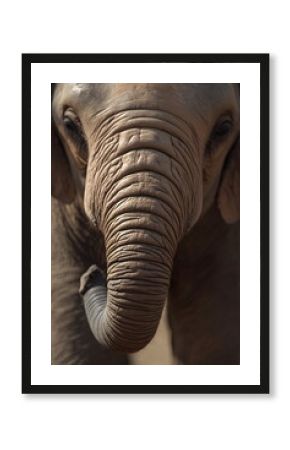 Macro close-up of a baby elephant's trunk and face