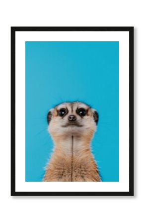 Curious Meerkat Portrait Against Vibrant Blue Background