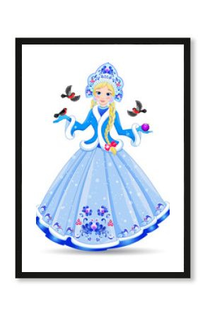 Illustration with a beautiful princess in a blue dress ,girl isolated on white background