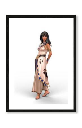 3D rendering of a beautiful Egyptian woman queen or princess like Cleopatra isolated on a white background.