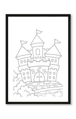 fairy tale princess castle, coloring page for kids. you can print it on standard 8.5x11 inch paper