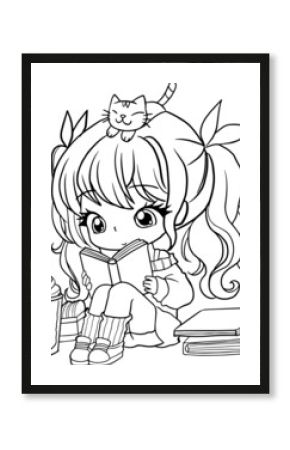 coloring page cartoon kawaii manga illustration clipart kid drawing character