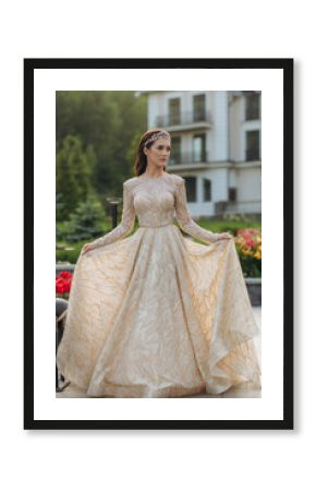 Portrait of a beautiful princess girl in the garden