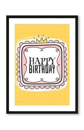 Happy birthday card template in girlish cute princess style