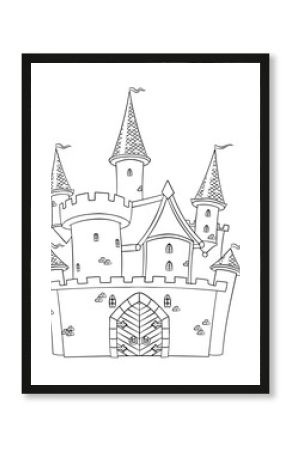 Castle. Element for coloring page. Cartoon style.