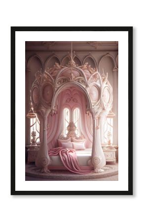 Generative AI: princess room in pink baroque style with beautiful ornaments
