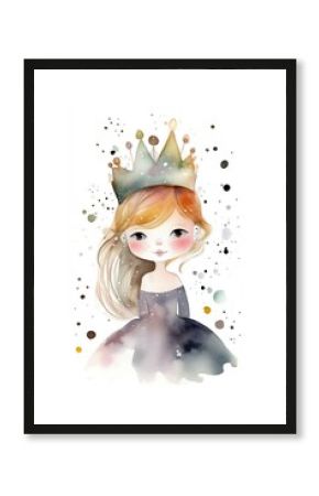 beautiful watercolor princess with ginger hair, fairytale, clipart illustration, isolated on white. Generative AI