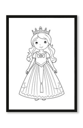 Princess vector coloring book black and white for adults isolated line art on white background.