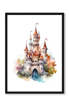 castle kingdom watercolor clipart cute isolated on white background