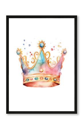 Princess shiny tiara watercolor clipart isolate on white background