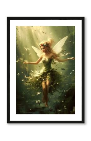 flying fairy with blonde hair and butterfly wings. Generative AI
