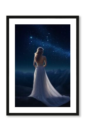 illustration, fantasy princess looking at the milky way