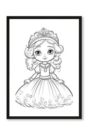 Coloring book for children, little girl princess character.