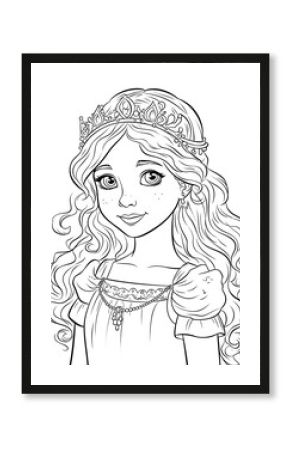 Coloring book for children, princess girl character.