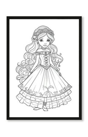 Coloring book for children, princess girl character.