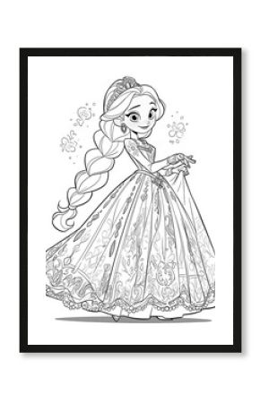 Coloring book for children, princess girl character.
