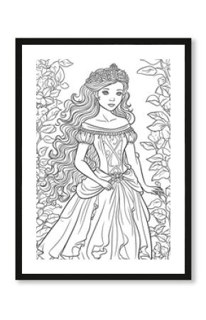 Coloring book for children, princess girl character.
