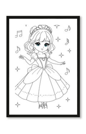 Coloring page a princess is dancing for kids