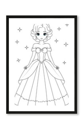 Coloring page cute princess. Flat vector outline for kids coloring book