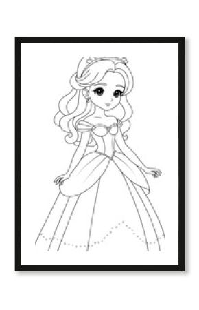 Coloring page cute princess. Flat vector outline for kids coloring book