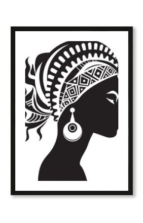 Eternal Echoes Tribal Woman Icon in Black Logo Mystic Femme Black Logo for Ethnic Woman Face